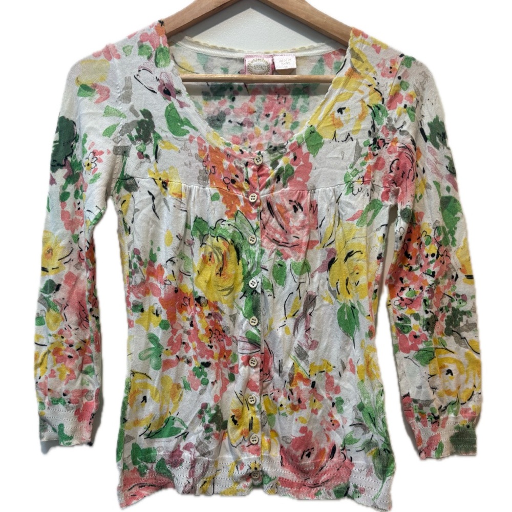 Vintage Parfait Floral 3-4 Sleeve Button-Up Cardigan